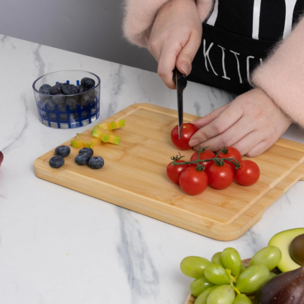 Natural Bamboo-Colored Non-Slip Cutting Board With Juice Groove