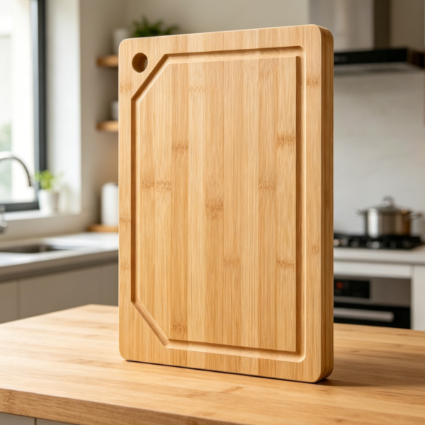 Durable Bamboo Cutting Board With Handle And Juice Groove