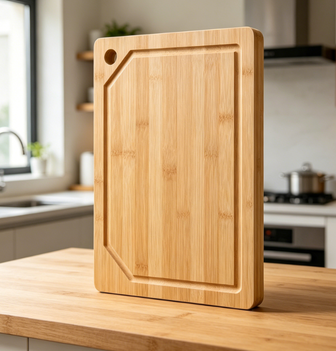 Durable Bamboo Cutting Board With Handle And Juice Groove