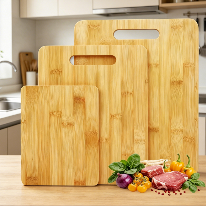 Lightweight 3-Piece Bamboo Cutting Board Set With Hanging Holes - Image 2