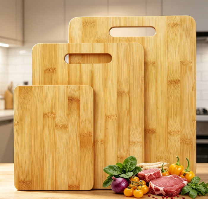 Lightweight 3-Piece Bamboo Cutting Board Set With Hanging Holes