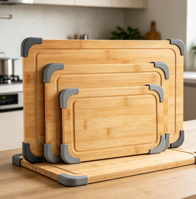Non-Slip 3-Piece Bamboo Cutting Board Set With Easy-Grip Handles - Image 2