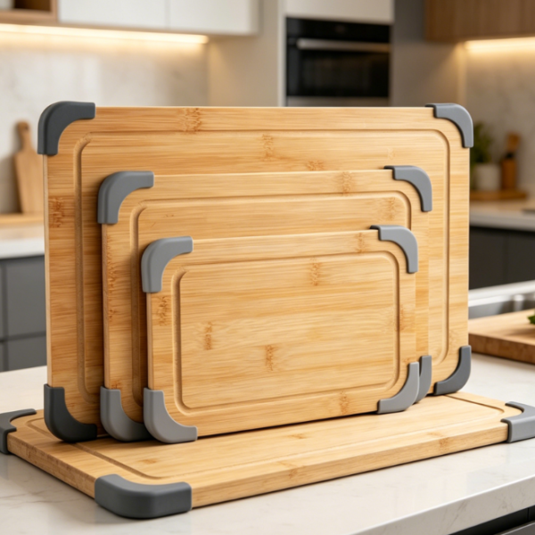 Non-Slip 3-Piece Bamboo Cutting Board Set With Easy-Grip Handles