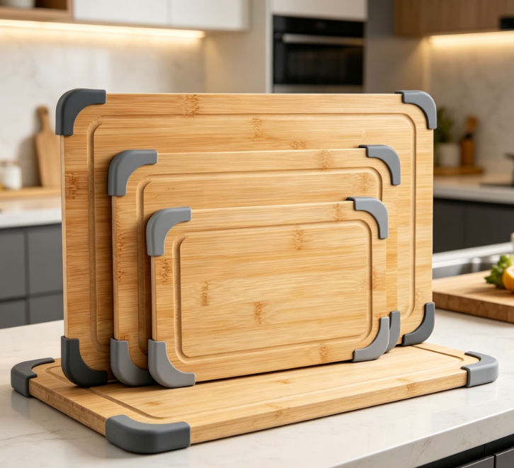 Non-Slip 3-Piece Bamboo Cutting Board Set With Easy-Grip Handles