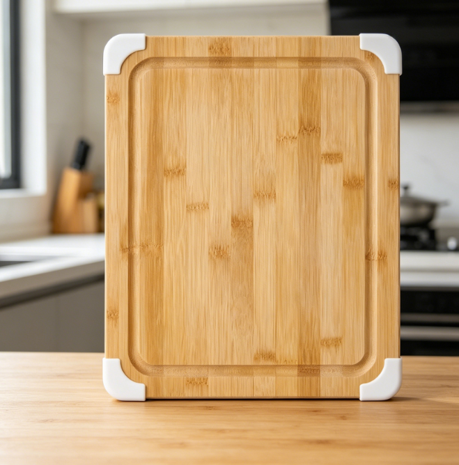 White Non-Slip Bamboo Cutting Board With Juice Groove - Image 2