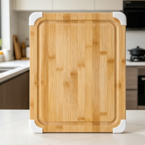 White Non-Slip Bamboo Cutting Board With Juice Groove