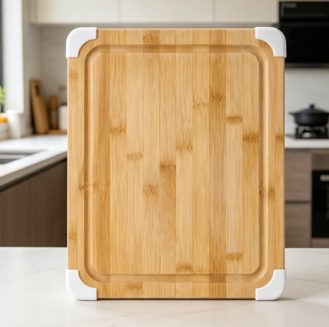 White Non-Slip Bamboo Cutting Board With Juice Groove
