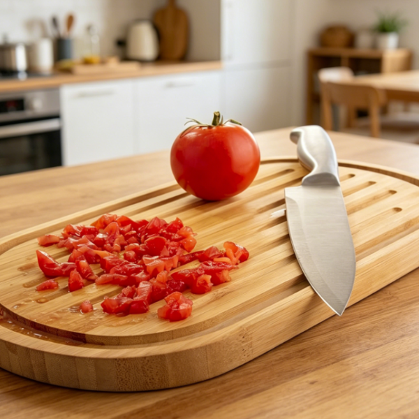 Double-Sided Natural Bamboo Cutting Board With Deep Juice Groove