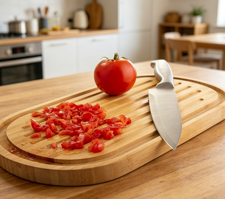 Double-Sided Natural Bamboo Cutting Board With Deep Juice Groove