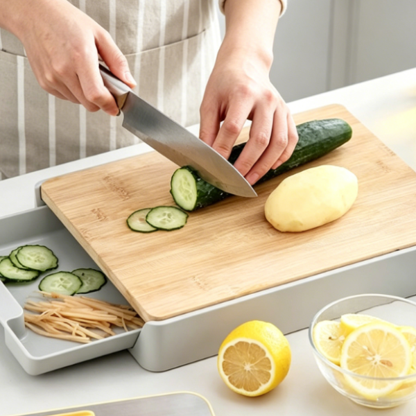 Slide-Out Non-Slip Bamboo Cutting Board With Hanging Option