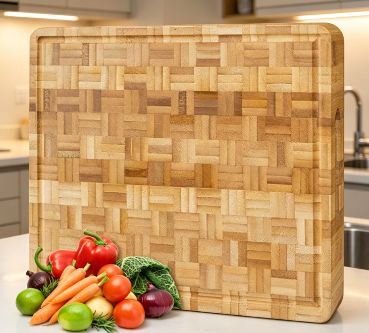 End-Grain Bamboo Cutting Board With Small Non-Slip Rubber Feet - Image 2