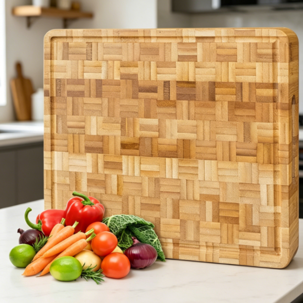 End-Grain Bamboo Cutting Board With Small Non-Slip Rubber Feet