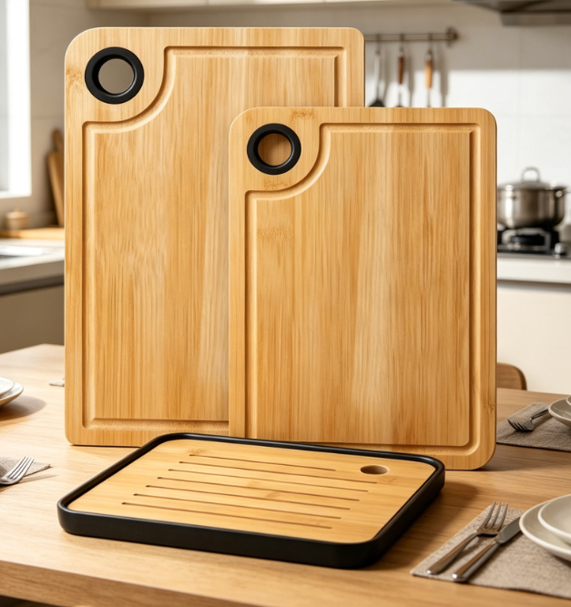 3-Piece Bamboo Cutting Board Set With Handles And Juice Grooves - Image 2