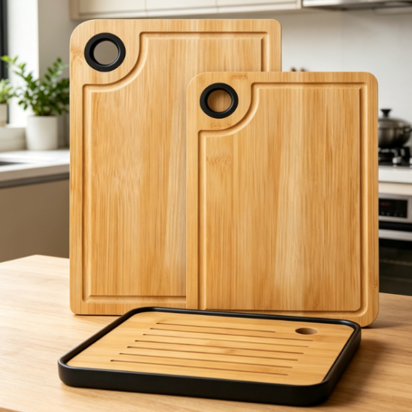 3-Piece Bamboo Cutting Board Set With Handles And Juice Grooves