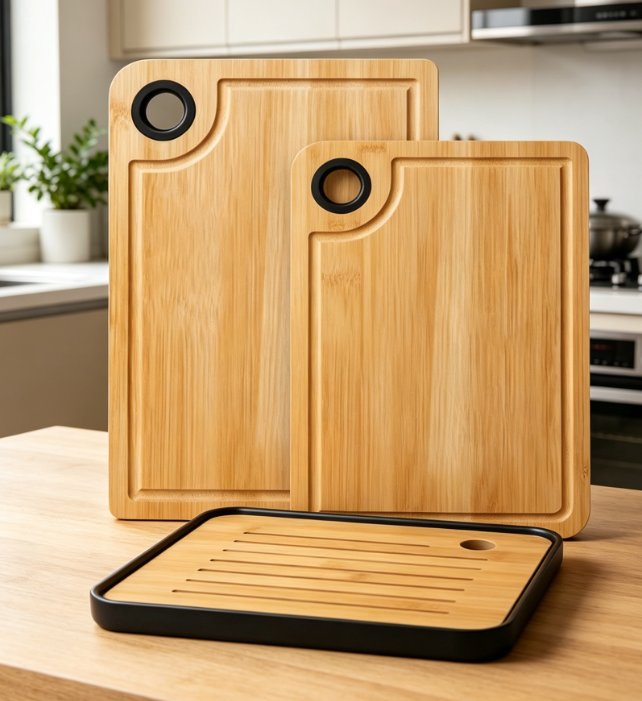 3-Piece Bamboo Cutting Board Set With Handles And Juice Grooves