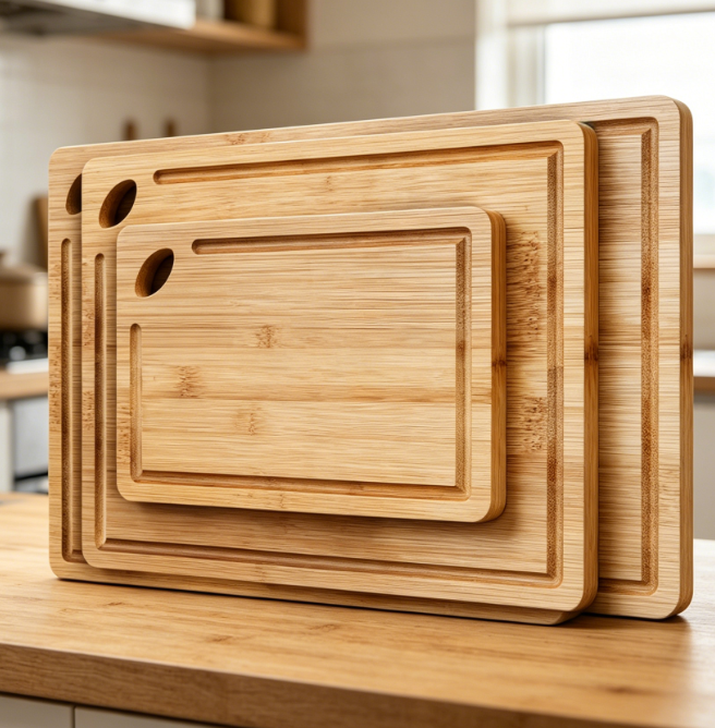 Thickened 3-Piece Bamboo Cutting Board Set With Deep Juice Grooves