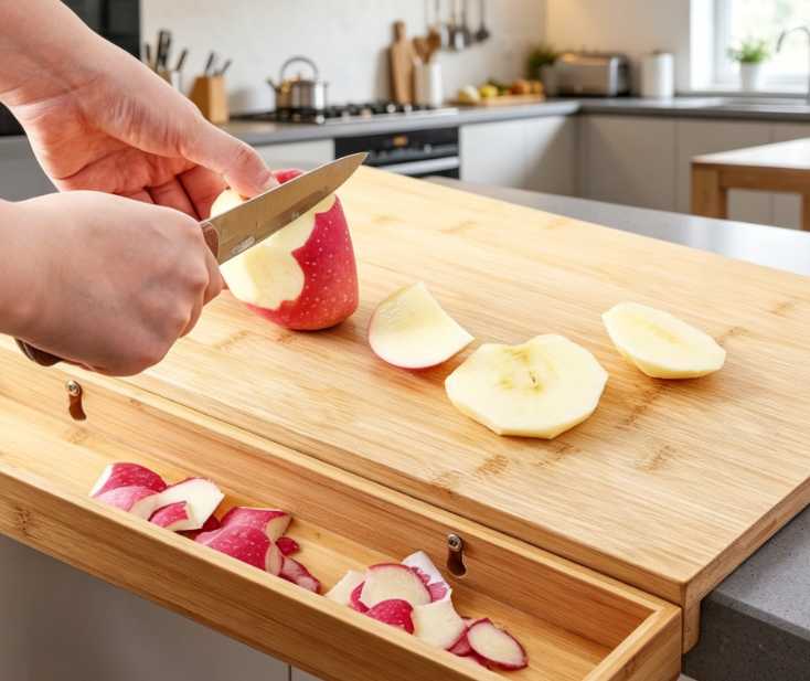 Large Non-Slip Bamboo Cutting Board With Waste Tray - Image 2