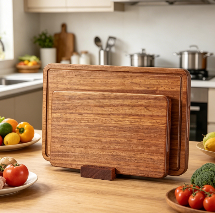 Large Thickened Teak Cutting Board With Non-Slip Juice Groove
