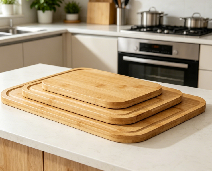 3-Piece Bamboo Cutting Board Set With Non-Slip Rubber Pads