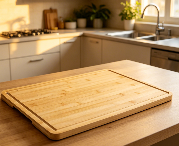 Natural Bamboo-Colored Cutting Board With Non-Slip Juice Groove - Image 2