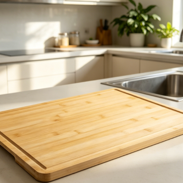 Natural Bamboo-Colored Cutting Board With Non-Slip Juice Groove