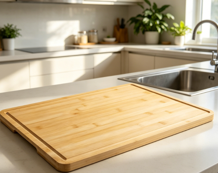 Natural Bamboo-Colored Cutting Board With Non-Slip Juice Groove