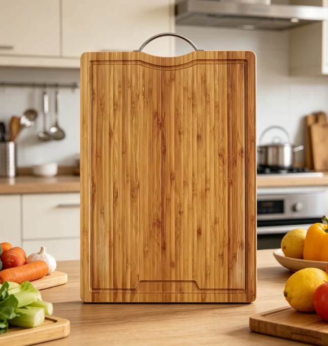 Natural Bamboo-Colored Non-Slip Kitchen Cutting Board - Image 2