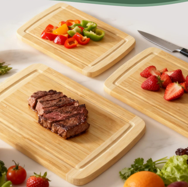 3-Piece Bamboo Non-Slip Cutting Board Set (Sink-Compatible)