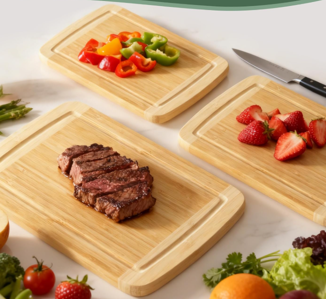3-Piece Bamboo Non-Slip Cutting Board Set (Sink-Compatible)