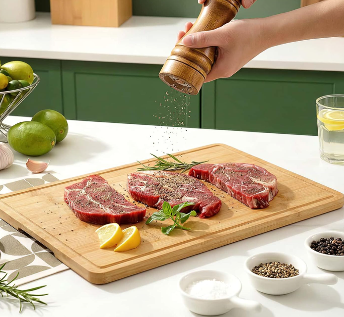 Large Non-Slip Bamboo Cutting Board With Juice Groove And Handle