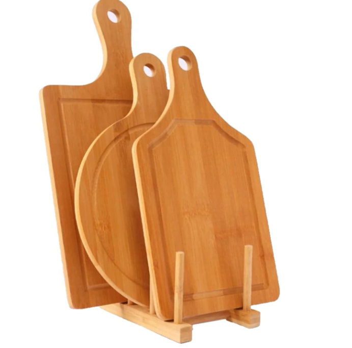 3-Piece Bamboo Non-Slip Cutting Board Set With Pizza Peel - Image 2