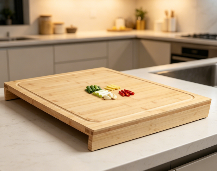 Large Dual-Sided Non-Slip Bamboo Cutting Board With Support Stand - Image 2