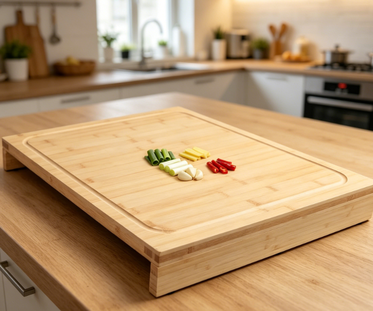 Large Dual-Sided Non-Slip Bamboo Cutting Board With Support Stand