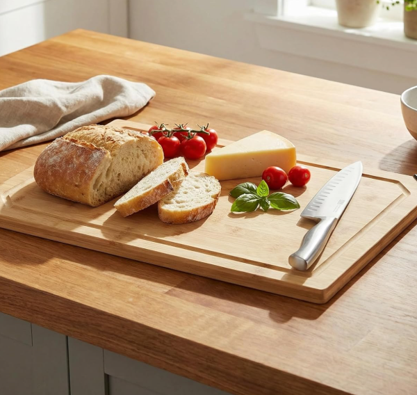Natural Bamboo Non-Slip Cutting Board With Knife Sharpener