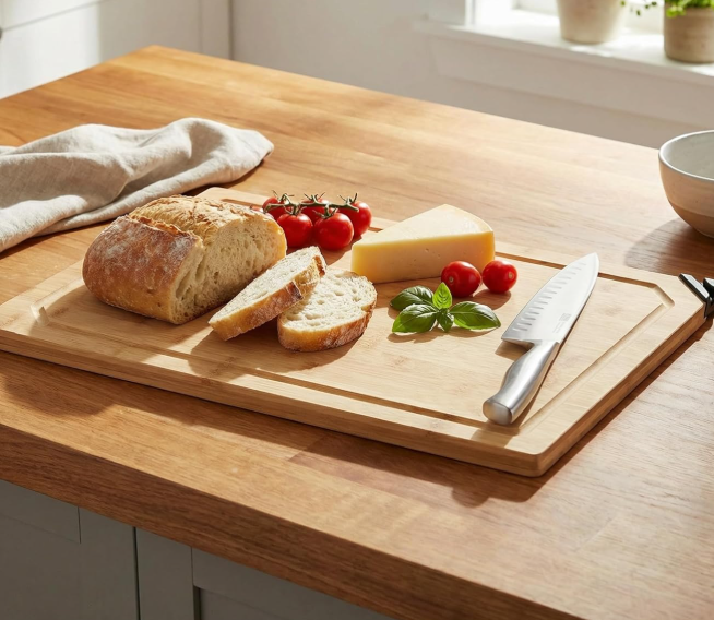 Natural Bamboo Non-Slip Cutting Board With Knife Sharpener