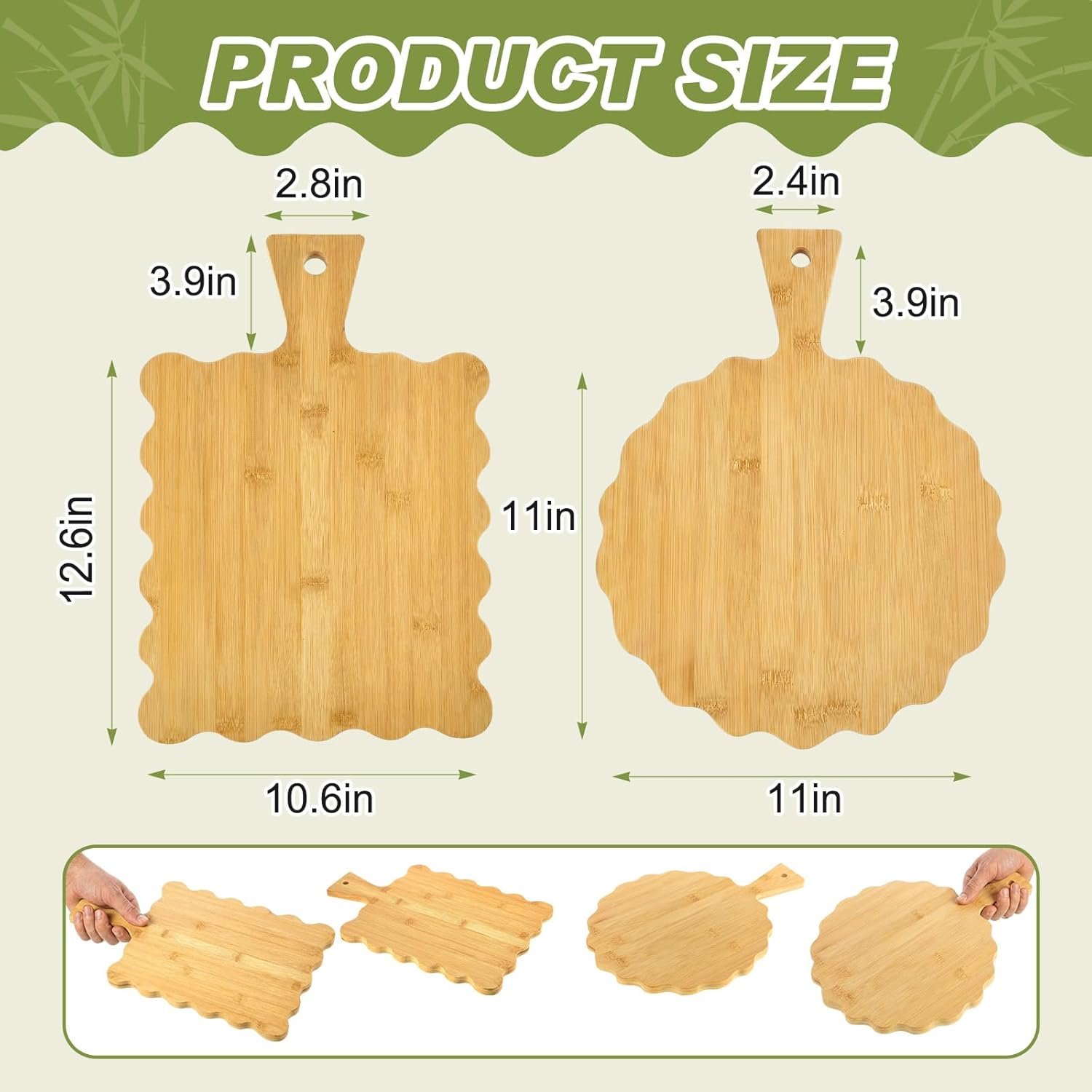 Fan-Shaped 2-Piece Bamboo Non-Slip Cutting Board Set With Handles - Image 2