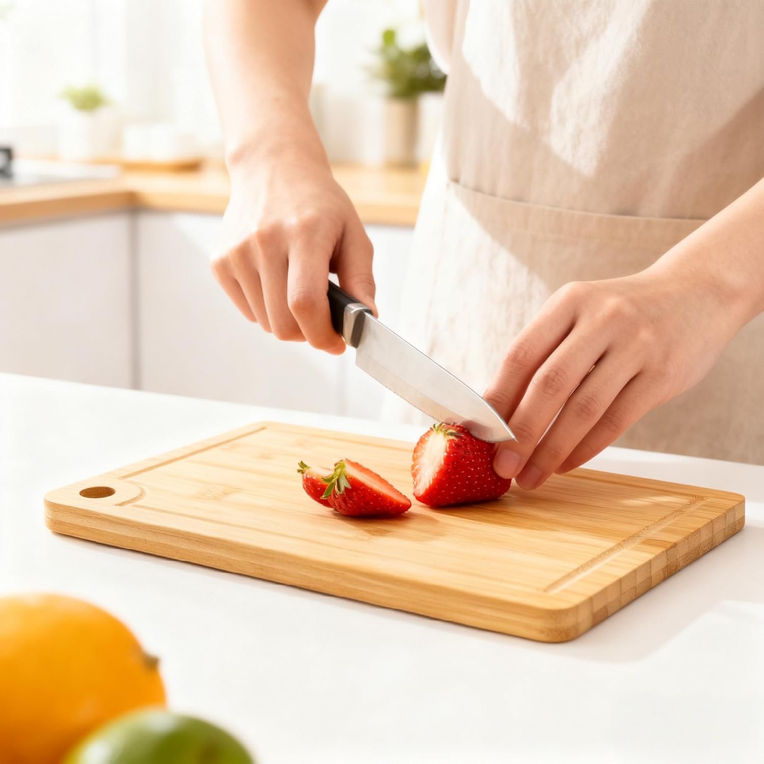 Small Non-Slip Bamboo Cutting Board With Juice Groove - Image 2