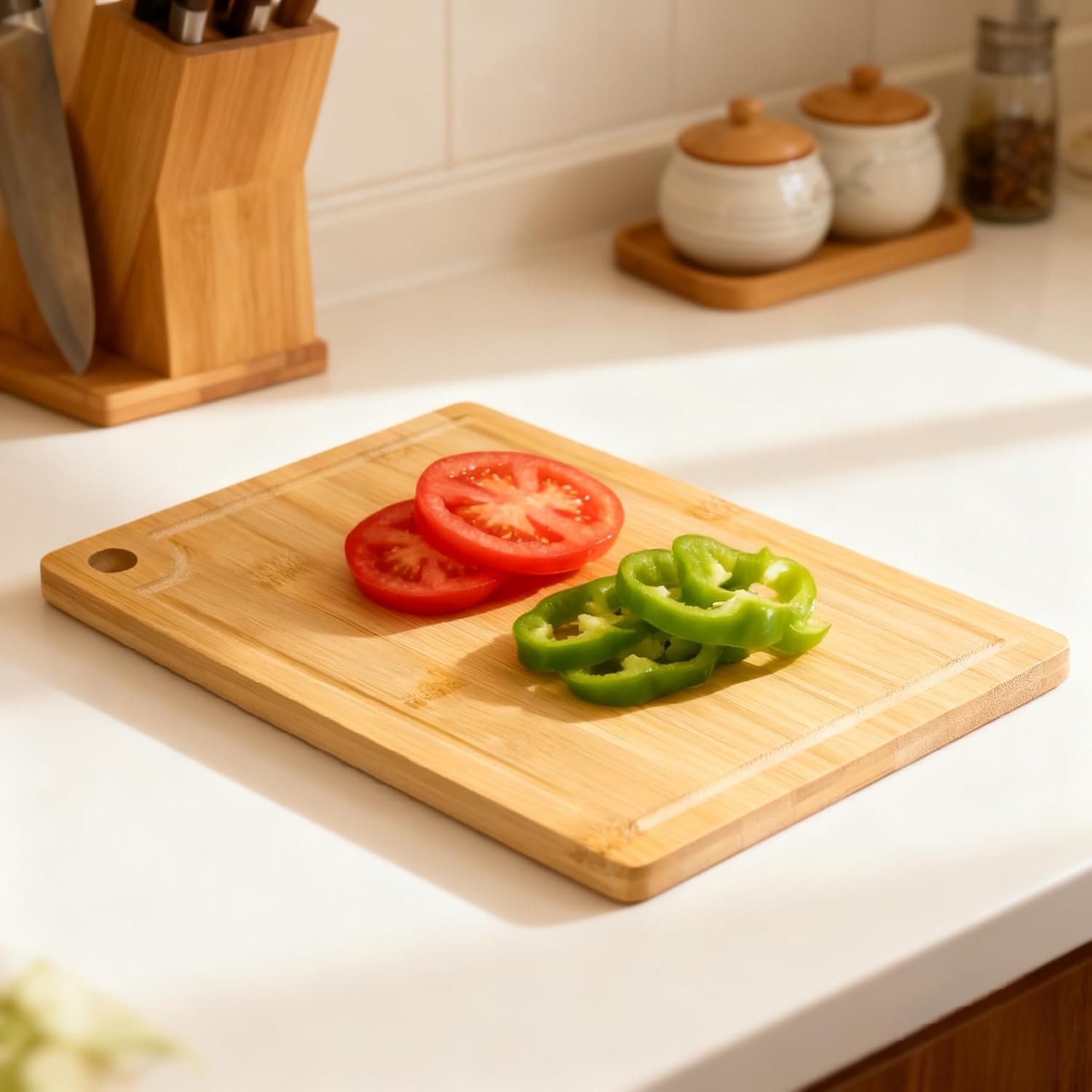 Small Non-Slip Bamboo Cutting Board With Juice Groove