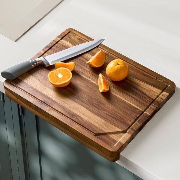 Teak Non-Slip Cutting Board With Juice Groove And Rim