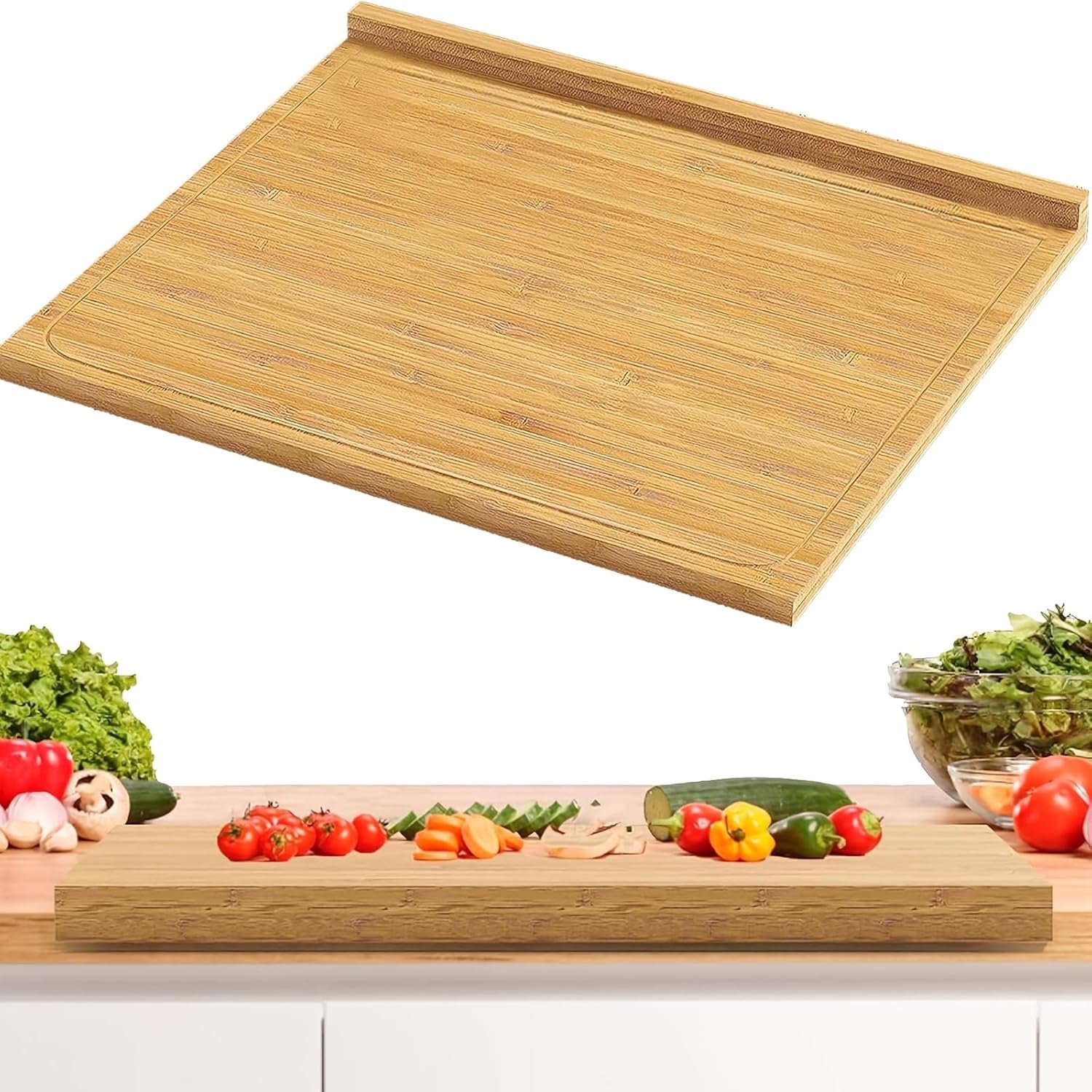 Non-Slip Bamboo Cutting Board With Rim (Sink-Compatible)