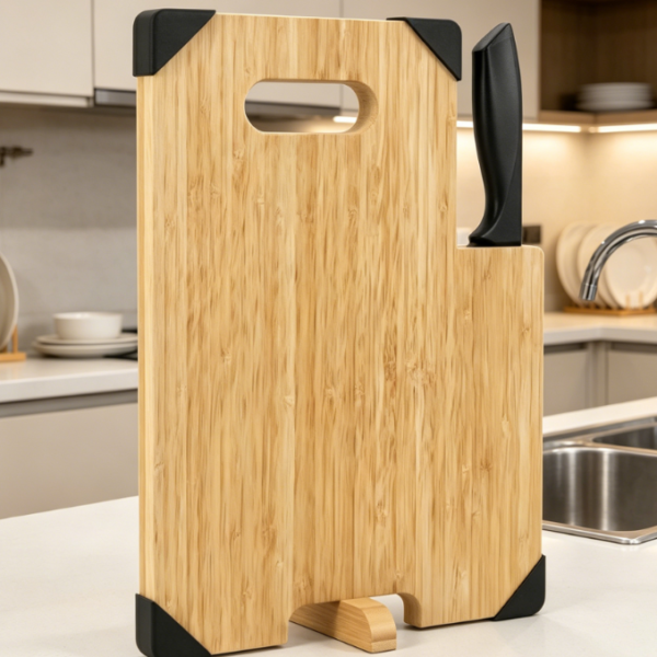 Bamboo Cutting Board With Knife Storage And Non-Slip Design